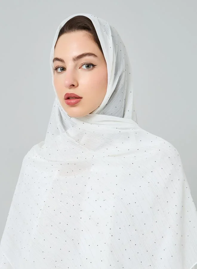 White Embellished Textured Hijab